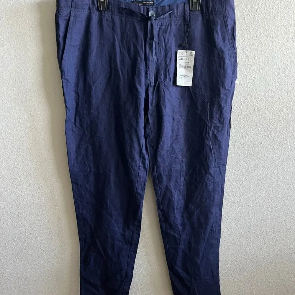 NWT Zara Men's Blue Linen Pants Size XXL Style 0706/433/01